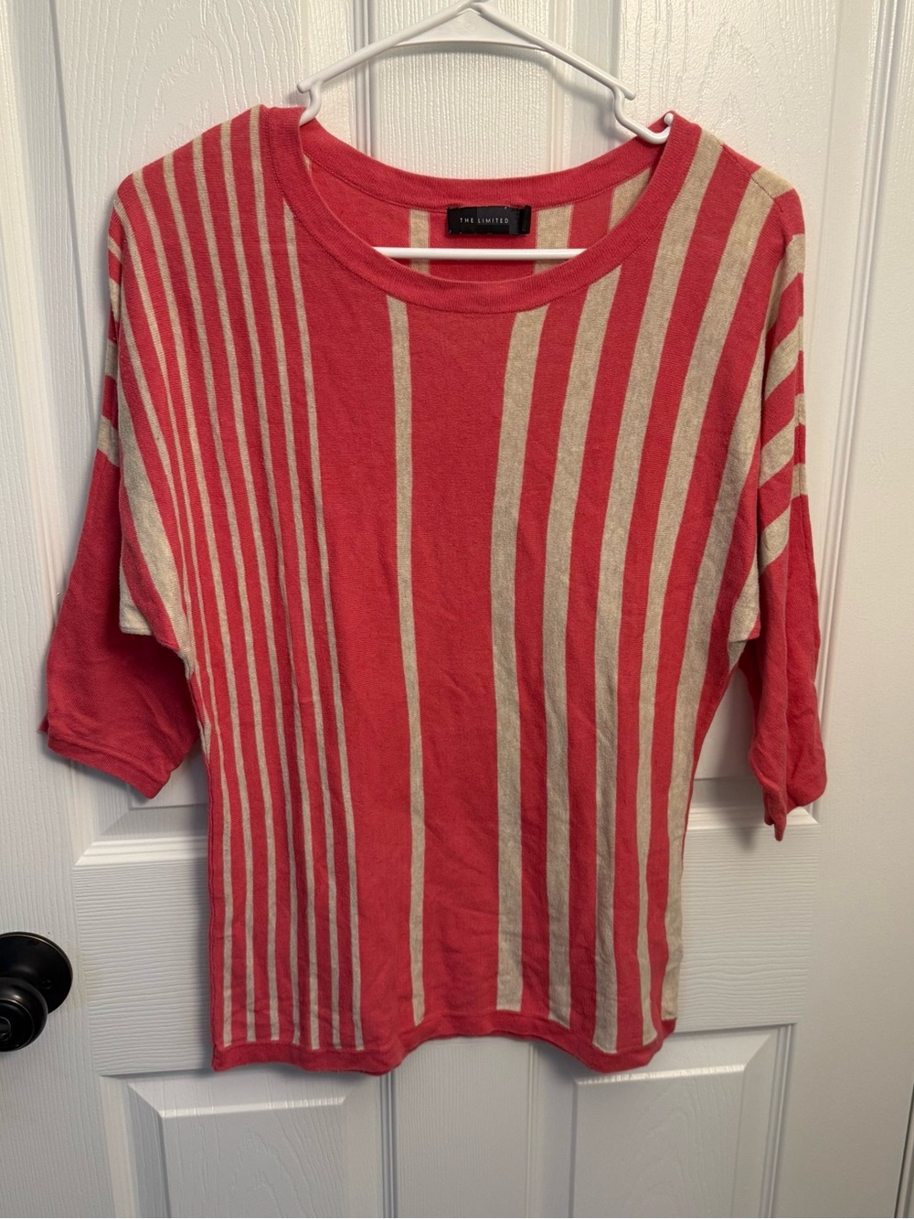 The Limited Pink Striped Lightweight Knit Sweater Top XS Dolman Sleeve